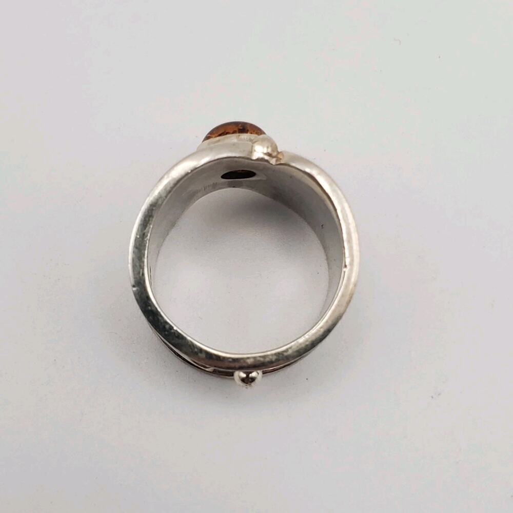 Sterling Silver 925 Artisan Boho Baltic Amber Wide Band Ring Size 6 - Picture 7 of 11